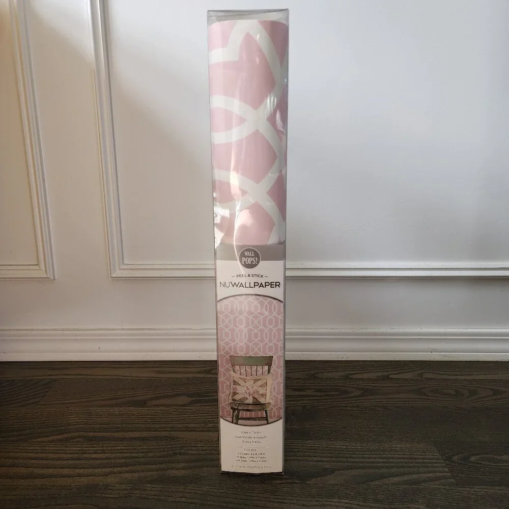 NIB Wall Pops Grand Trellis Peel & Stick Wallpaper | Blush Pink | 3.4ft x 8ft